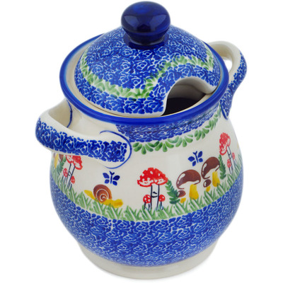 Polish Pottery Jar with Lid and Handles 8&quot; Gardens In Poland