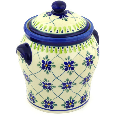 Polish Pottery Jar with Lid and Handles 8&quot; Gingham Trellis