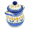 Polish Pottery Jar with Lid and Handles 8&quot; Golden Flower Garden