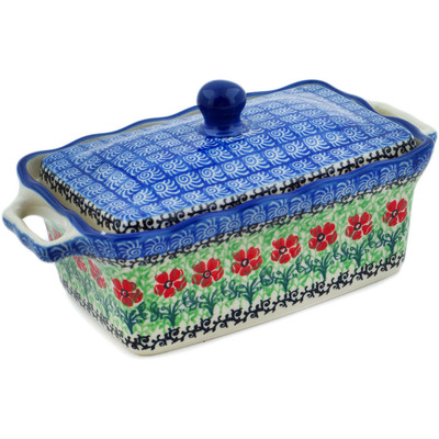 Polish Pottery Jar with Lid and Handles 8&quot; Maraschino