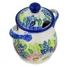 Polish Pottery Jar with Lid and Handles 8&quot; Maroon Blossoms UNIKAT