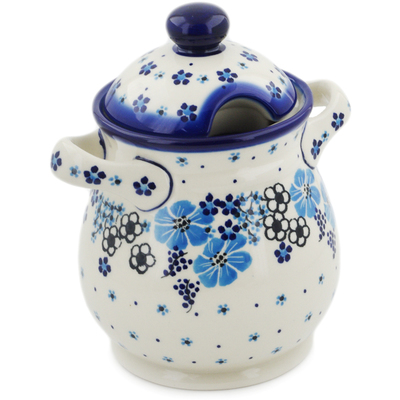 Polish Pottery Jar with Lid and Handles 8&quot; Pansy Dawn