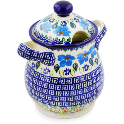 Polish Pottery Jar with Lid and Handles 8&quot; Pansy Morning