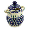 Polish Pottery Jar with Lid and Handles 8&quot; Peacock