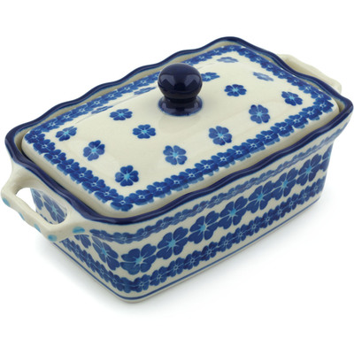 Polish Pottery Jar with Lid and Handles 8&quot; Petal Power