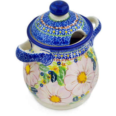 Polish Pottery Jar with Lid and Handles 8&quot; Pink Delight