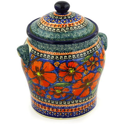 Polish Pottery Jar with Lid and Handles 8&quot; Poppies UNIKAT
