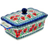 Polish Pottery Jar with Lid and Handles 8&quot; Red Pansy