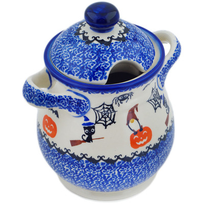 Polish Pottery Jar with Lid and Handles 8&quot; Spooky Town