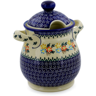Polish Pottery Jar with Lid and Handles 8&quot; Spring Flower Ring