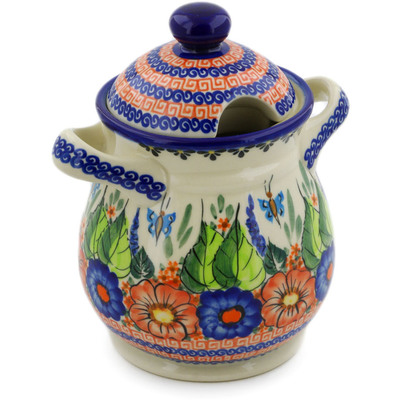 Polish Pottery Jar with Lid and Handles 8&quot; Spring Splendor
