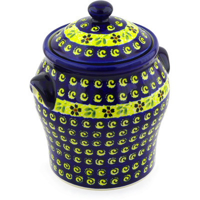 Polish Pottery Jar with Lid and Handles 8&quot; Stargazer Fields
