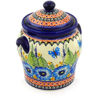 Polish Pottery Jar with Lid and Handles 8&quot; Summer Splendor UNIKAT