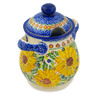 Polish Pottery Jar with Lid and Handles 8&quot; Sunflower Yellow Petal Bliss UNIKAT