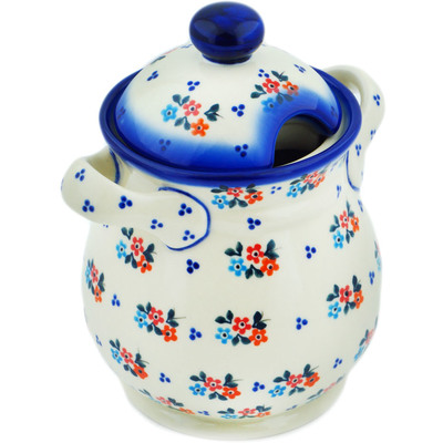Polish Pottery Jar with Lid and Handles 8&quot; Sweet Clusters UNIKAT