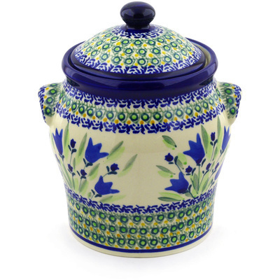 Polish Pottery Jar with Lid and Handles 8&quot; Tulip Fields UNIKAT