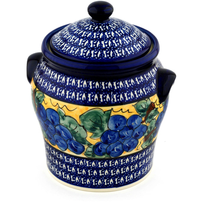 Polish Pottery Jar with Lid and Handles 8&quot; Tuscan Grapes