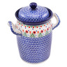Polish Pottery Jar with Lid and Handles 9&quot; Babcia&#039;s Garden