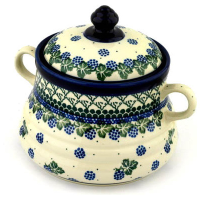 Polish Pottery Jar with Lid and Handles 9&quot; Blackberry Vines