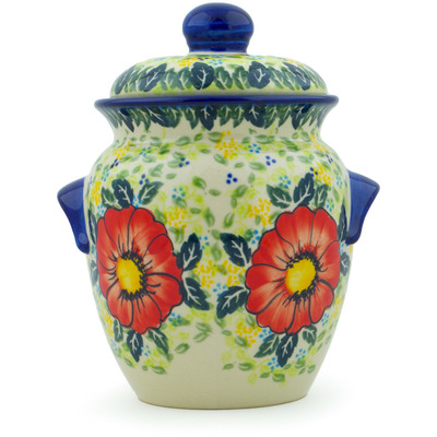 Polish Pottery Jar with Lid and Handles 9&quot; Bloom Tales