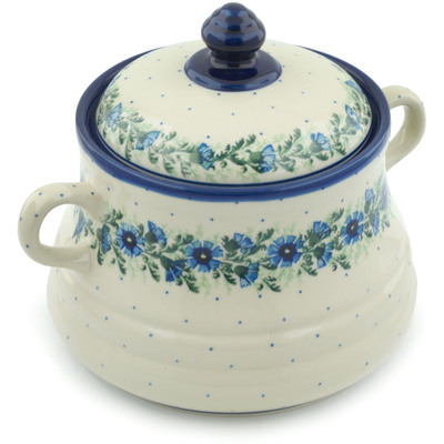 Polish Pottery Jar with Lid and Handles 9&quot; Blue Bell Wreath