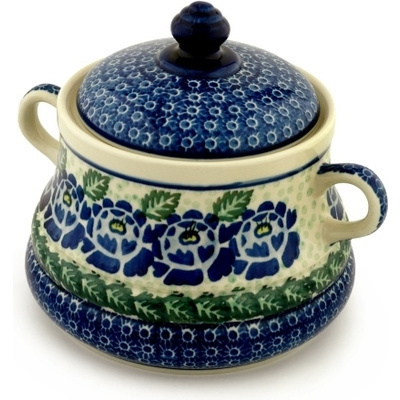 Polish Pottery Jar with Lid and Handles 9&quot; Blue Bliss