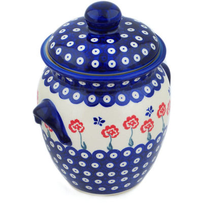 Polish Pottery Jar with Lid and Handles 9&quot; Blue Eye Spring