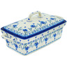 Polish Pottery Jar with Lid and Handles 9&quot; Blue Grapevine
