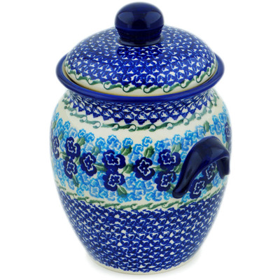 Polish Pottery Jar with Lid and Handles 9&quot; Blue Kiss Blooms