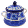 Polish Pottery Jar with Lid and Handles 9&quot; Blue Wildflower Patch UNIKAT