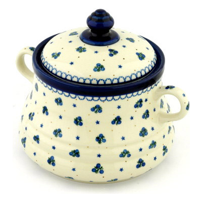 Polish Pottery Jar with Lid and Handles 9&quot; Blueberry Stars