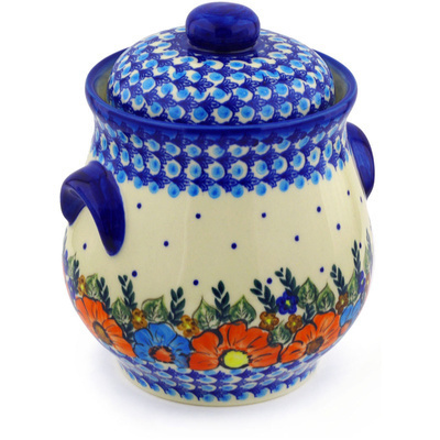 Polish Pottery Jar with Lid and Handles 9&quot; Bold Poppies