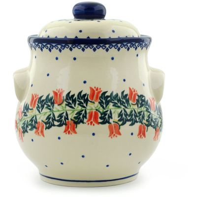 Polish Pottery Jar with Lid and Handles 9&quot; California Poppies