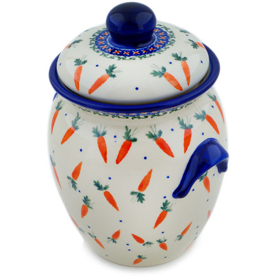 Polish Pottery Jar with Lid and Handles 9&quot; Carrot Delight