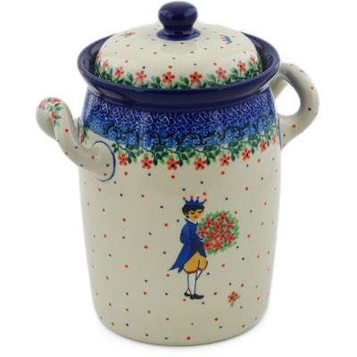 Polish Pottery Jar with Lid and Handles 9&quot; Charming Prince UNIKAT