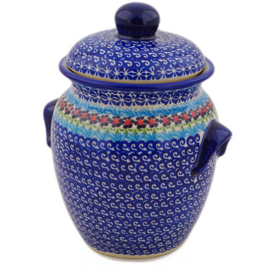 Polish Pottery Jar with Lid and Handles 9&quot; Cheerful Poppies