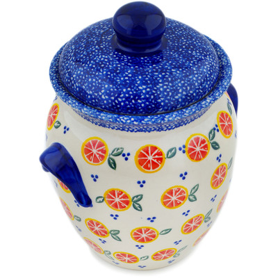 Polish Pottery Jar with Lid and Handles 9&quot; Citrus Craze