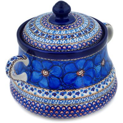 Polish Pottery Jar with Lid and Handles 9&quot; Cobalt Poppies UNIKAT
