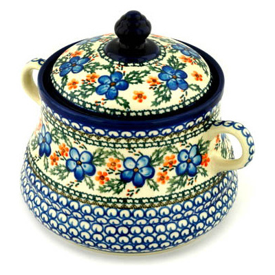 Polish Pottery Jar with Lid and Handles 9&quot; Cobblestone Garden
