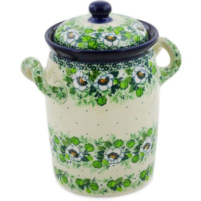 Polish Pottery Jar with Lid and Handles 9&quot; Daisies Wreath UNIKAT