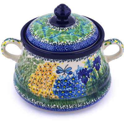 Polish Pottery Jar with Lid and Handles 9&quot; Dragonfly Bounty UNIKAT