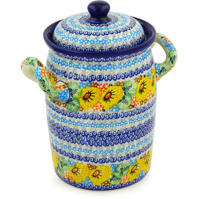 Polish Pottery Jar with Lid and Handles 9&quot; Enchanted Spring UNIKAT