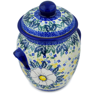 Polish Pottery Jar with Lid and Handles 9&quot; Floral Fantasy UNIKAT