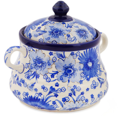 Polish Pottery Jar with Lid and Handles 9&quot; Flowers In The Sky UNIKAT