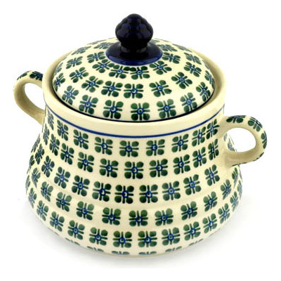 Polish Pottery Jar with Lid and Handles 9&quot; Four Square Dots