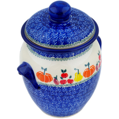Polish Pottery Jar with Lid and Handles 9&quot; Fresh Vegetable Garden
