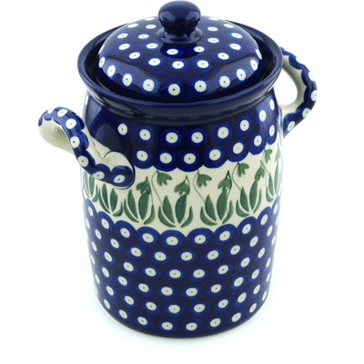 Polish Pottery Jar with Lid and Handles 9&quot; Garden Pot