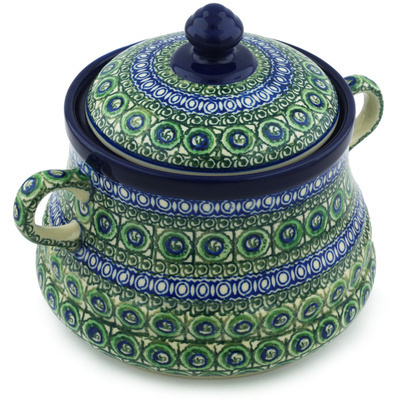 Polish Pottery Jar with Lid and Handles 9&quot; Gilbraltar UNIKAT