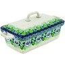 Polish Pottery Jar with Lid and Handles 9&quot; Green Flora