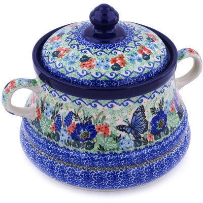 Polish Pottery Jar with Lid and Handles 9&quot; Mariposa UNIKAT